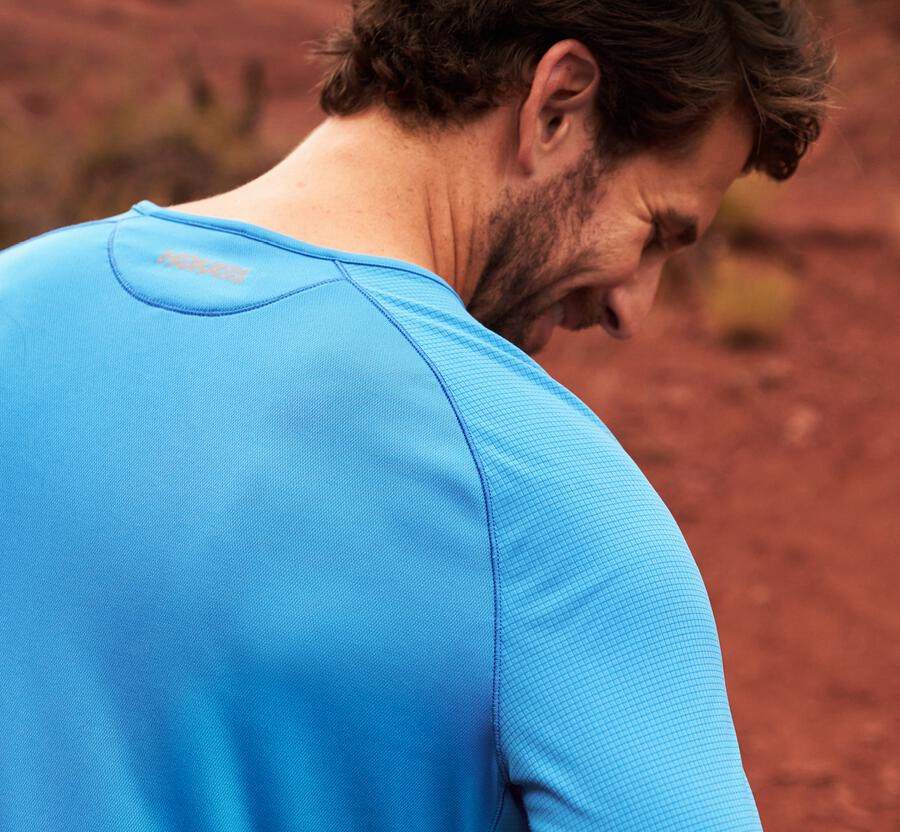 Top Hoka One One Hombre - Performance 3/4 Sleeve - Azules - JLK504689